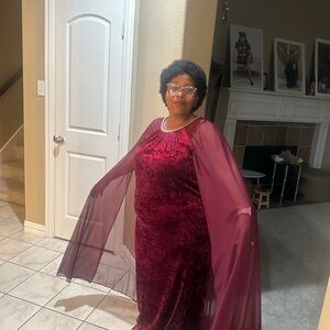 Elegant Burgundy Velvet Dress with Sheer Sleeves